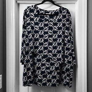 Susan Graver Navy Liquid Knit A-Line Chain Print Top